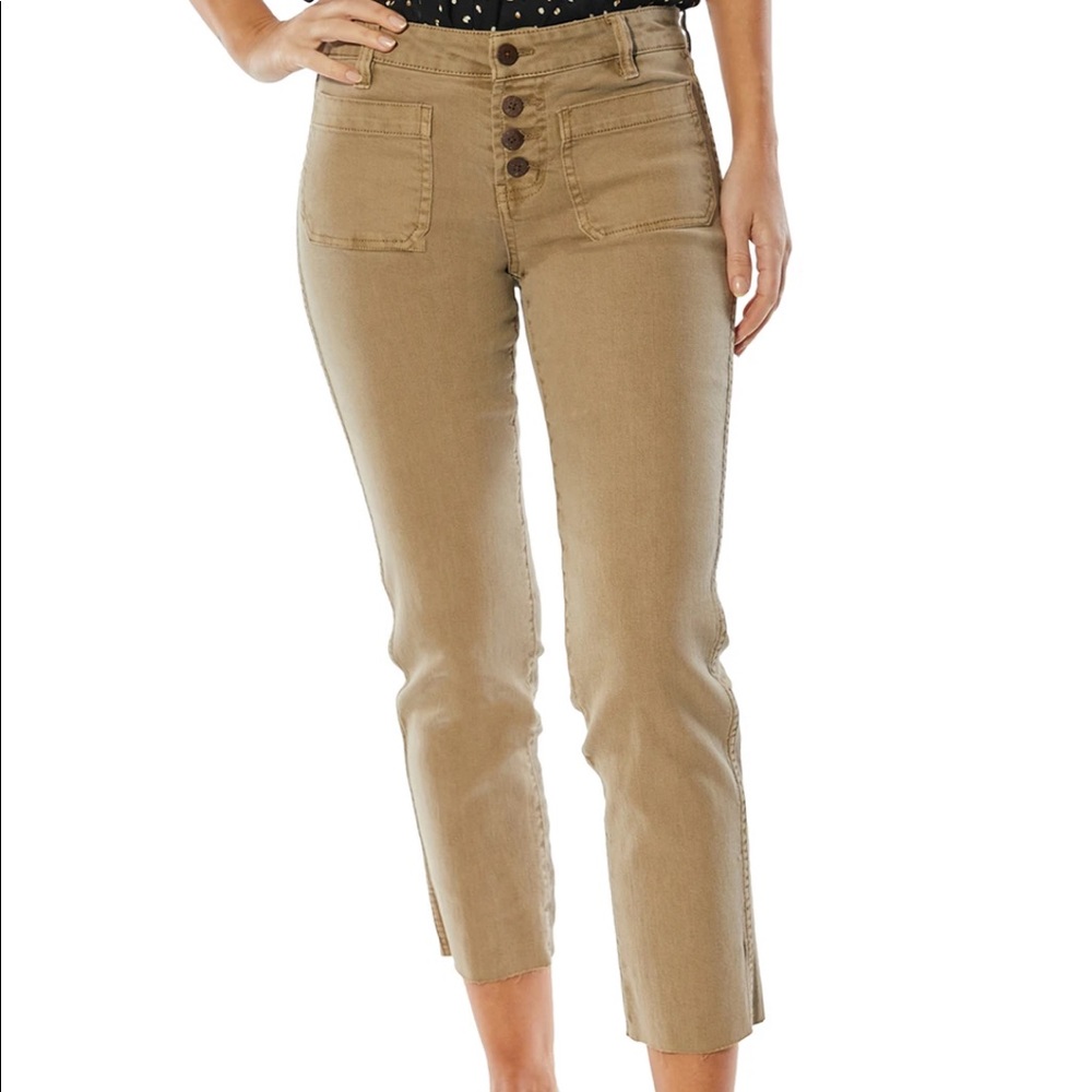 Oat New York Women's Tan Cotton Blend Belt Loops Carpri Pant Size US 26 inch